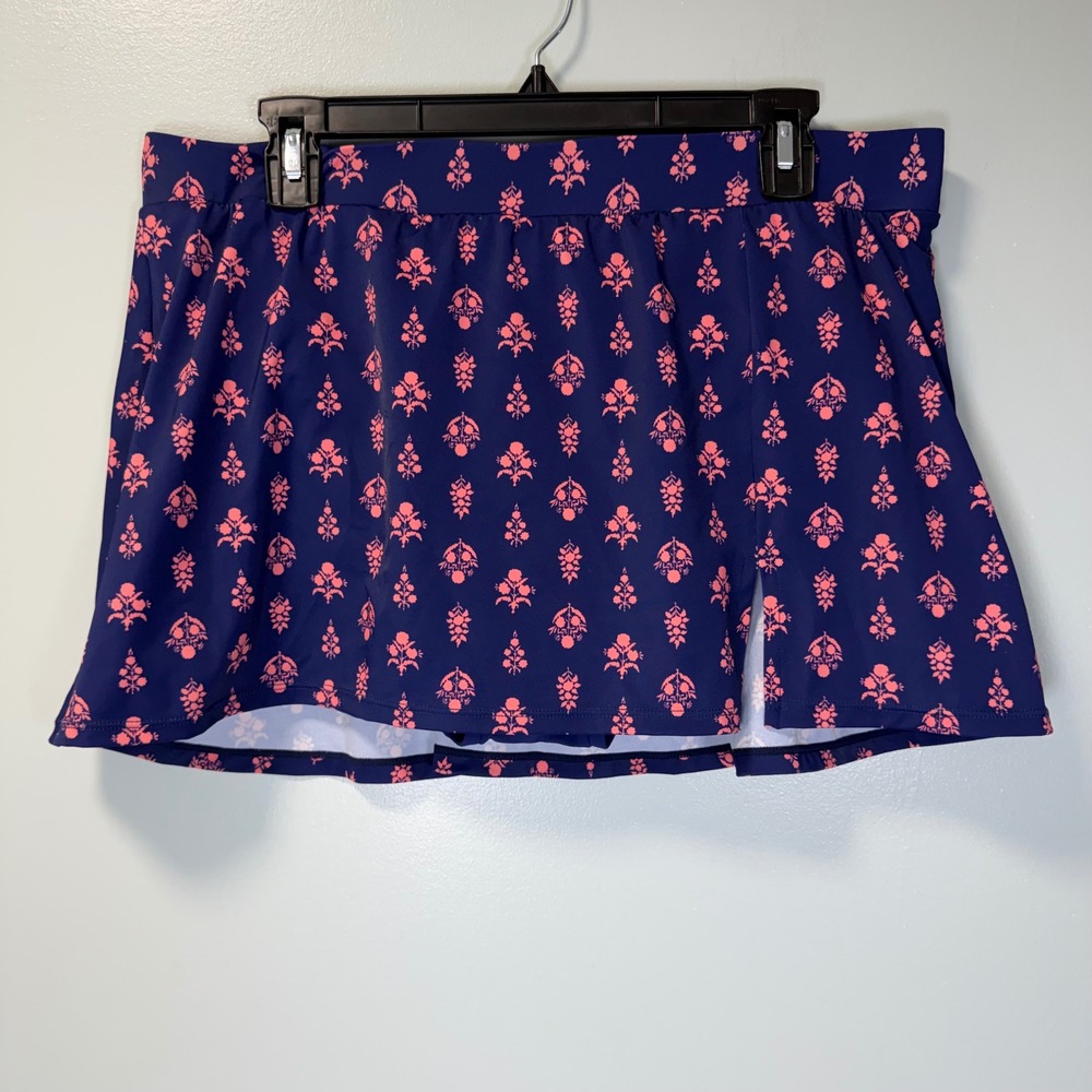 Miraclesuit x Talbots‎ Swim Skirt Navy Pink Floral Light Control Brief Size 14
